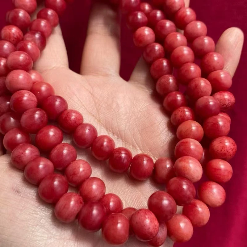 Antique Bull Bone Ethnic Style Full of Blood and Color Apple Garden Beads 108 Beads Hand String DIY Antique Buddha Beads
