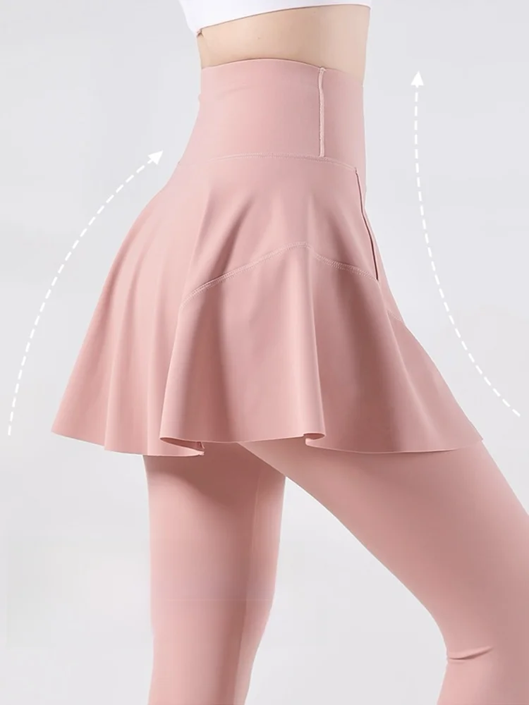 Emagrecimento arca calças de yoga femininas finas verão bicicleta equitação calças saia design cintura alta sete/nove pontos náilon elastano