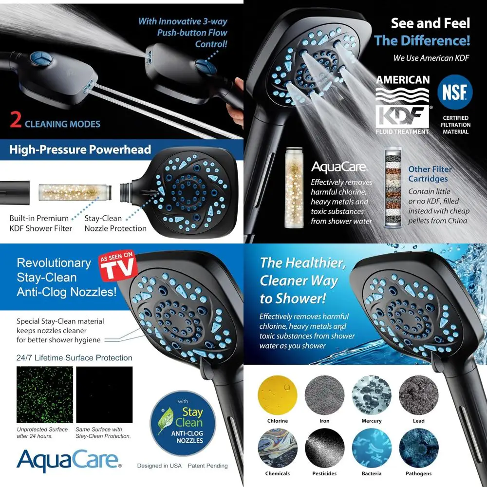 Filtered Showerhead with 10 Modes for Chlorine-Free Skin and Hair Care, Handheld, Dual Power for Cleaning and Hard Water Softeni