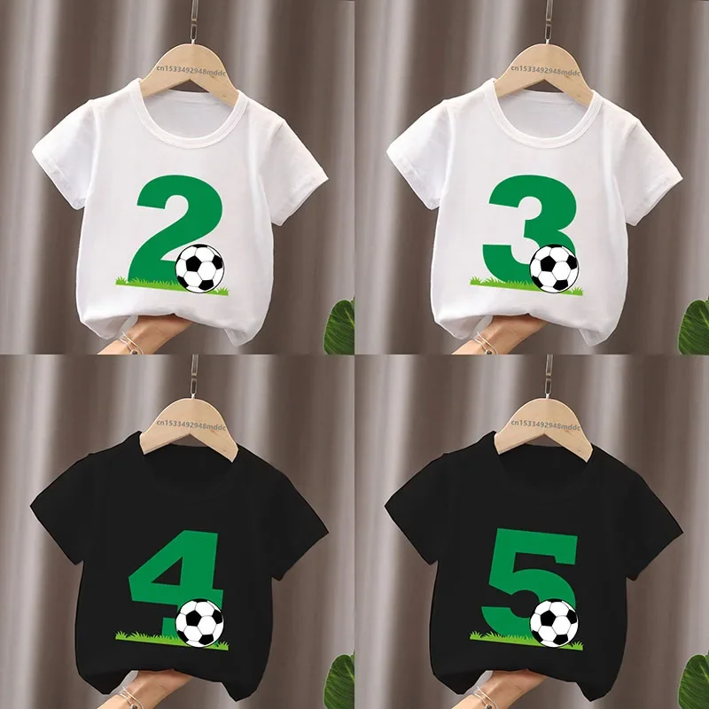 Happy Birthday Football Print Number Bow Cute Kids T shirt 1 2 3 4 5 6 7 8 9 Years Soccer Baby Boys Funny T-Shirts Girls Clothes