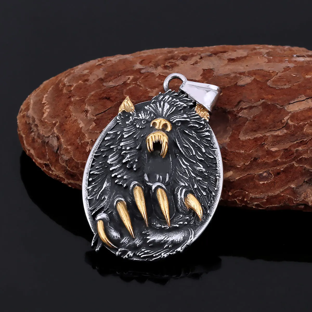 Nordic Viking Bear Head Necklace Men\'s Stainless Steel Never Fade Bear Claw Amulet Pendant Necklace Vintage Male Jewelry Gifts