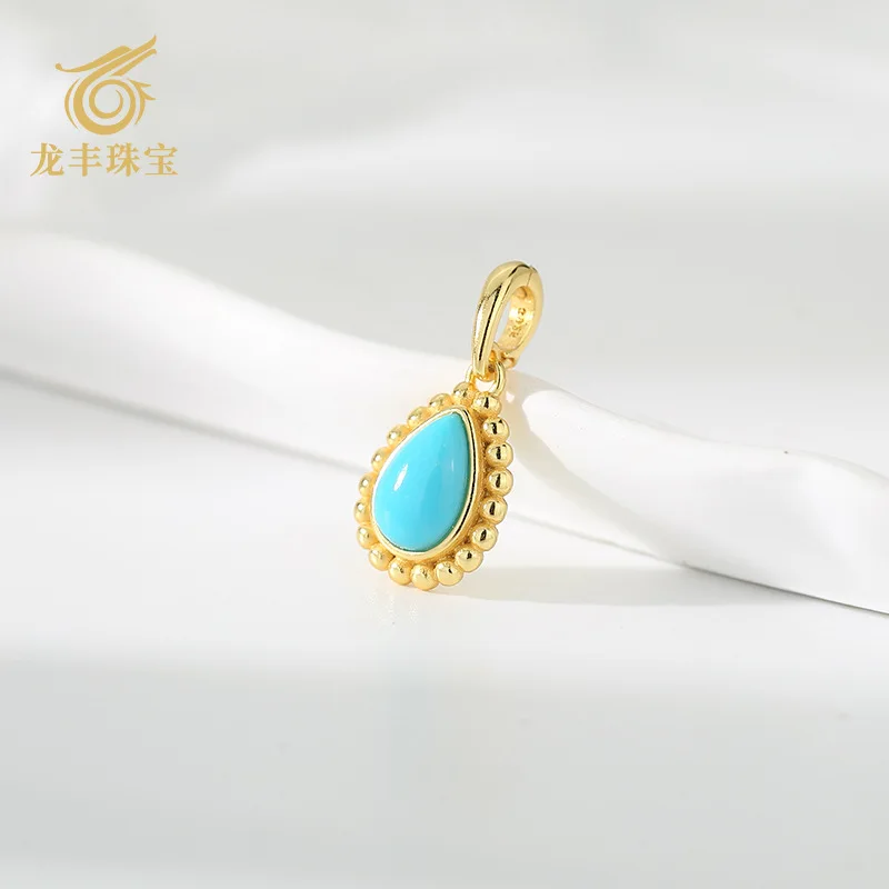 S925 Silver Plated 18K Gold Turquoise Drop Shape Versatile Pendant Women