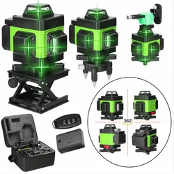 3D/4D Laser Level 8/12/16 Lines Self-Leveling 360° Degree Horizontal & Vertical Cross Green Laser Beams Level Li-ion Battery