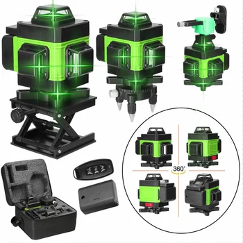 3D/4D Laser Level 8/12/16 Lines Self-Leveling 360° Degree Horizontal and Vertical Cross Green Laser Beams Level Li-ion Battery