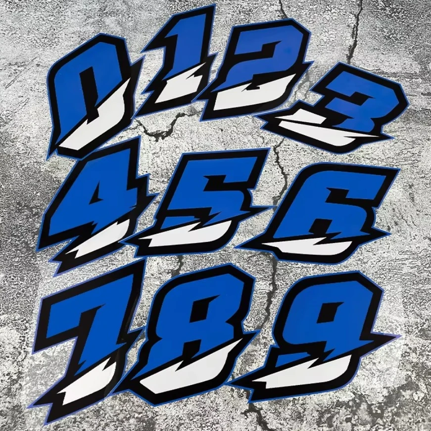 1PC Blue Arabic Numerals Motorcycle Stickers Waterproof for Motorbike Fuel Tank DIY Racing Helmet Scooter Fairing Vinyl Decals