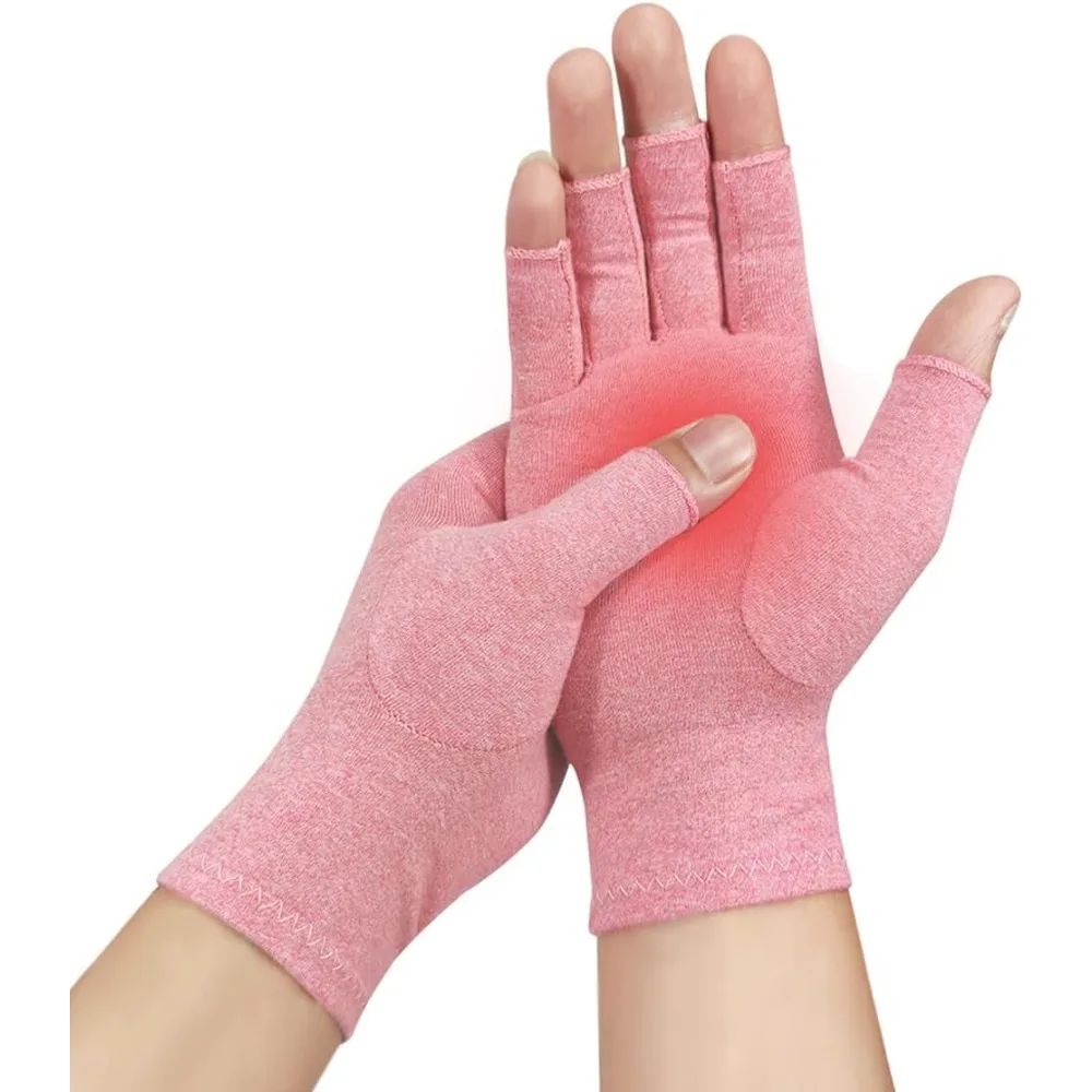 Fingerless Compression Arthritis Gloves for Women Men, Breathable Joint Pain Relief for Typing, Driving & Crafts, Pink