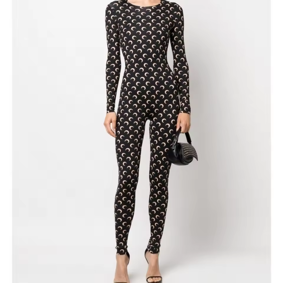 2025 New Women's Moon Print Jumpsuit, Tight Fitting Conservative Slim Fit Long Sleeved Round Neck Jumpsuit - AliExpress 1503