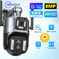 MOVOLS 8MP Three Lens WIFI IP Camera 10X Optical Zoom Outdoor PTZ Auto Tracking Waterproof Security CCTV Surveillance Camera