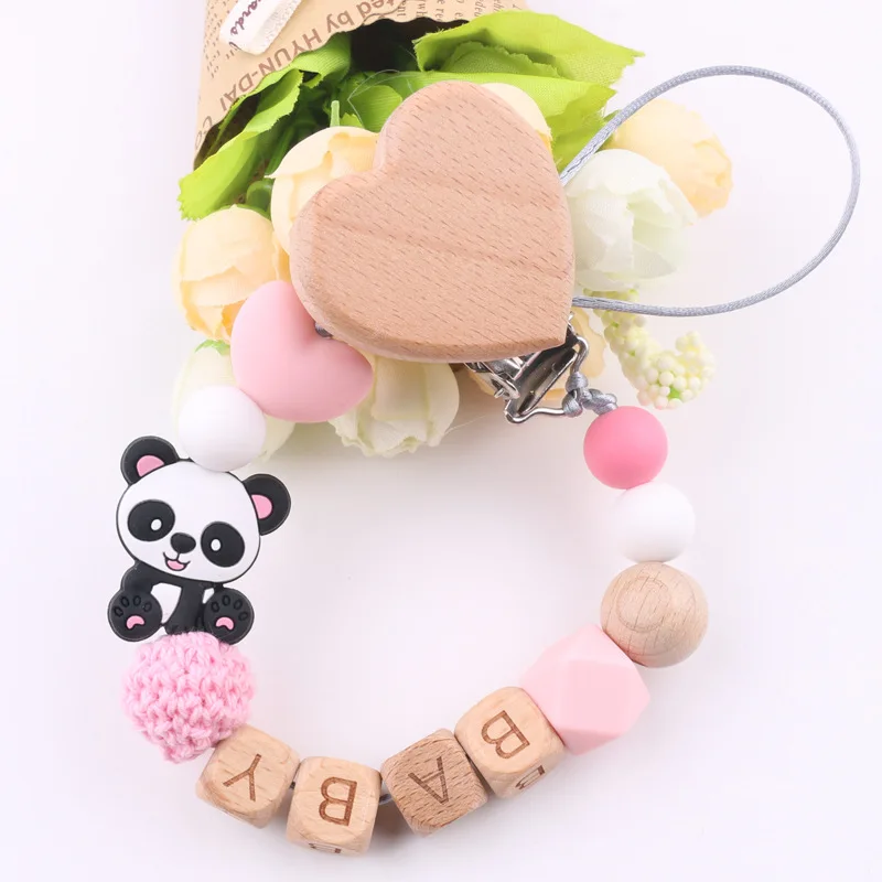 New Natural Beech Personalized Pacifier Clip Custom Baby Name Pacifier Chain Safe And Harmless Food Grade Silicone Baby Products