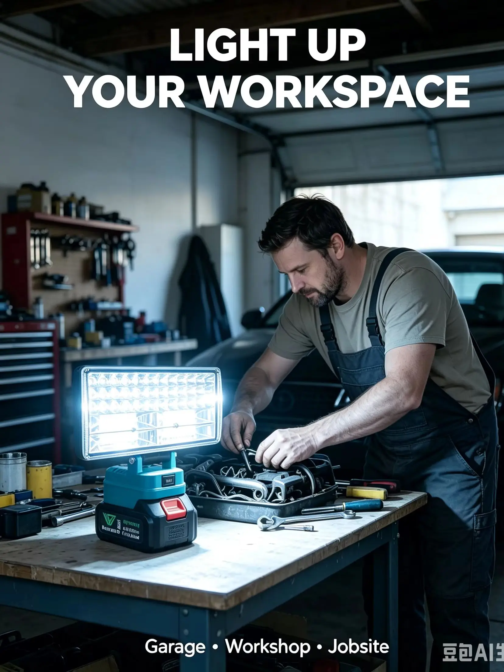 90W LED-Arbeitsleuchte für Makita 18V Akku, kabellose tragbare Arbeitslampe, verstellbarer Flutlichtstrahl für Werkstatt, Garage, Baustelle, Außenbereich – Detail 13