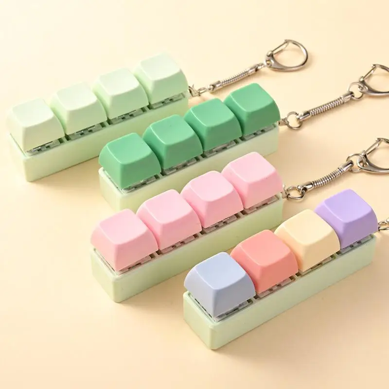 4 Keys Button Keycap Stress Relief Adult Fidget Toy Keychain 4 Keys Keyboard Fidget Gadgets Toys DIY Keyboard Keychain Toys