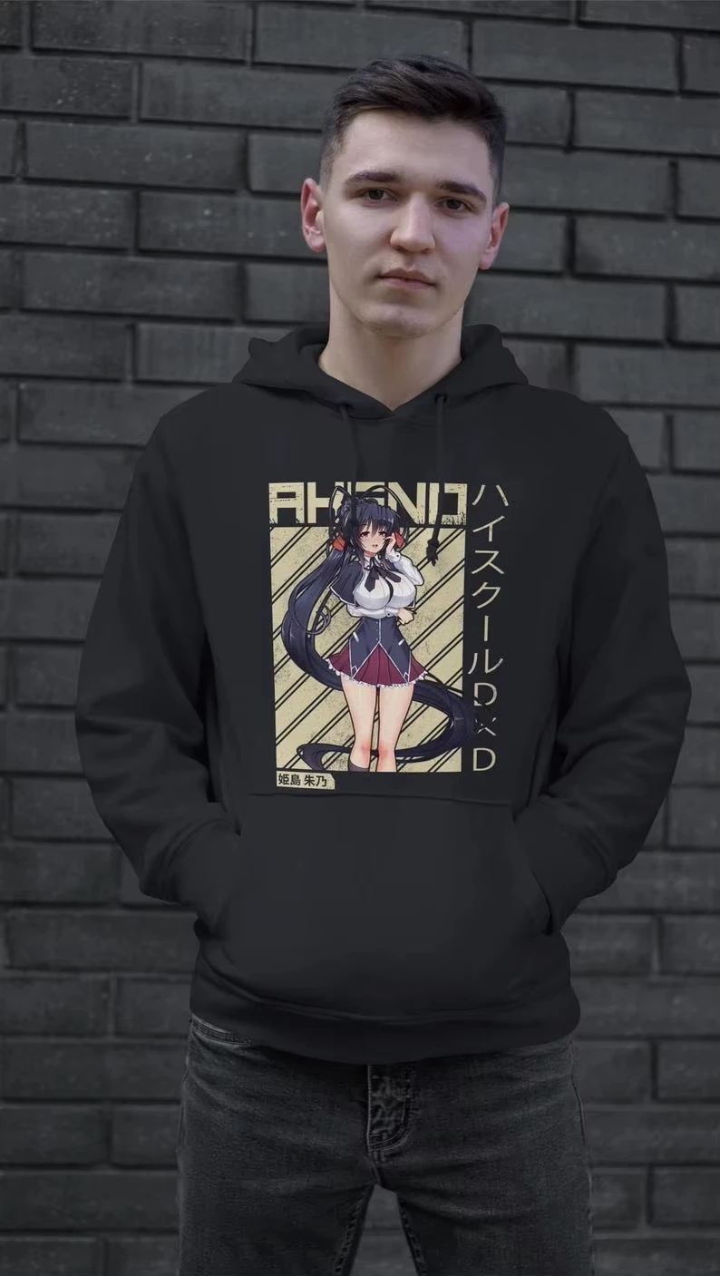 

Akeno Himejima Black Hoodie & T-Shirt – High School Anime Inspired Apparel – Sizes S-XL, Perfect Gift for Anime Fans