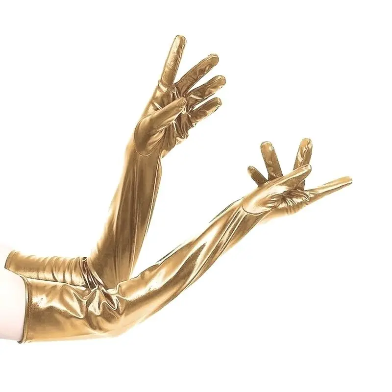 Sexy Patent Leather Gloves Halloween Cosplay Clothing Accessories Nightclub Steel Pipe Dance Stage Performance Woman Long Mitten