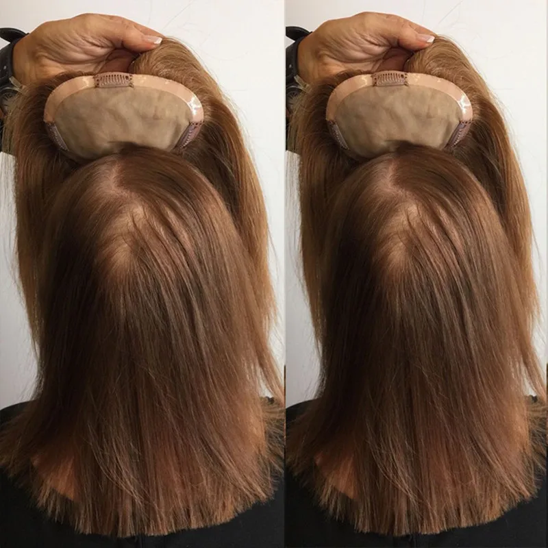 Tupé de cabello humano Marrón oscuro para mujer