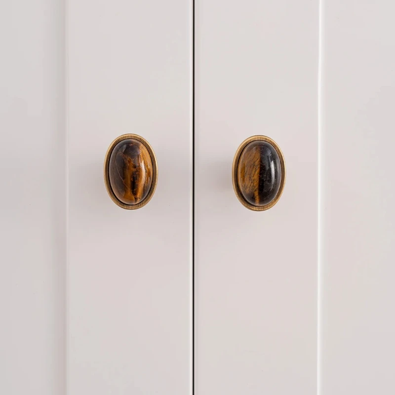 

Solid Brass Handles Bedroom Wardrobe Dresser Drawer Knob Colorful Handle Natural Stone Crystal Kitchen Cabinet Handle