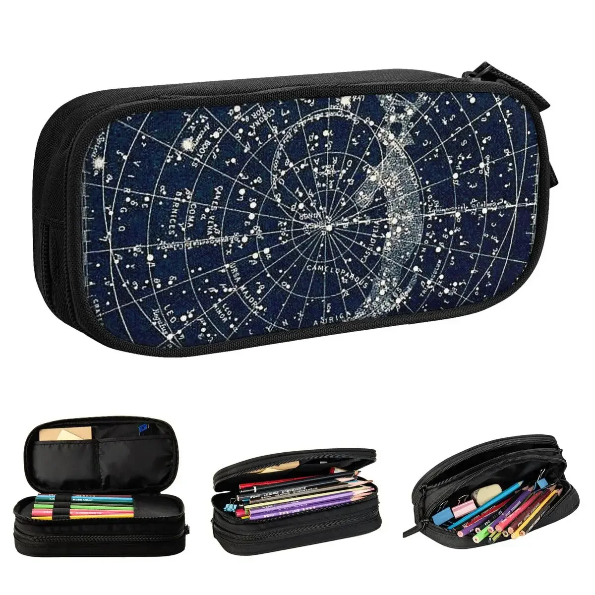 The Constellations Vintage 1900 Galaxy Pencil Cases Fun Pen Box Bag Kids Big Capacity Students School Gifts Pencil Pouch