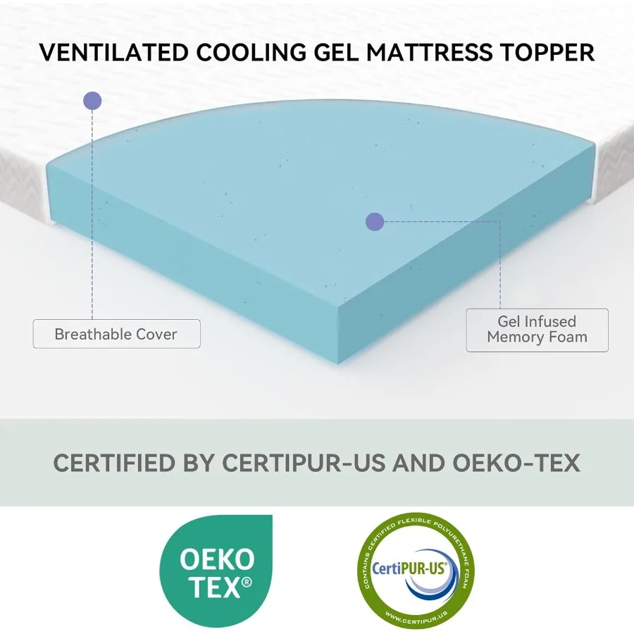 3 Inch Plush Queen Gel Memory Foam Mattress Topper for Enhanced Sleep Comfort: Cooling Removable Cover Soft Feel Pain Relief Br