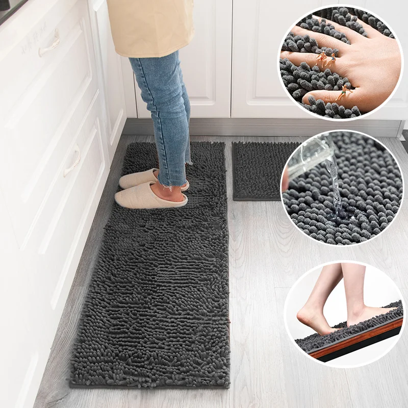 Long Kitchen Plush Rug Non Slip Washable Door Floor Area Rug Fashion Soft Super Absorbent Mat For Bathroom 2-Piece Set