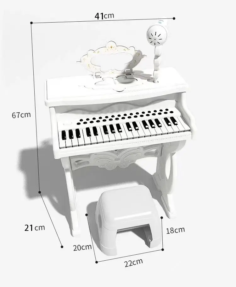 Kids electronic piano playset for girls beginner multi-functional playable microphone with small stool, Christmas birthday gift