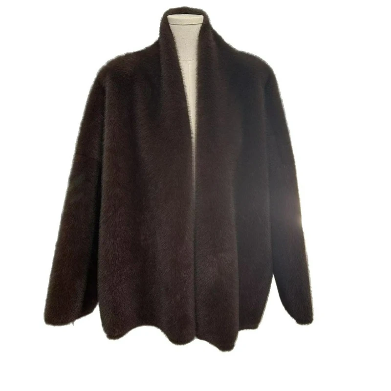 Novo eco-friendly pele de vison engrossado meados de comprimento jaqueta quente para mulher 2026 outono inverno com estilo retro europeu americano