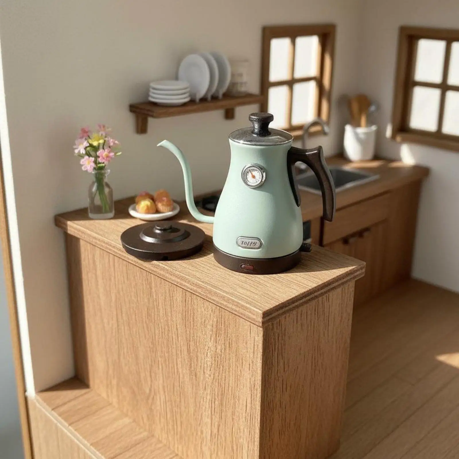 1/12 Dollhouse Kettle Realistic Detail Miniature Gooseneck Kettle Hot Water