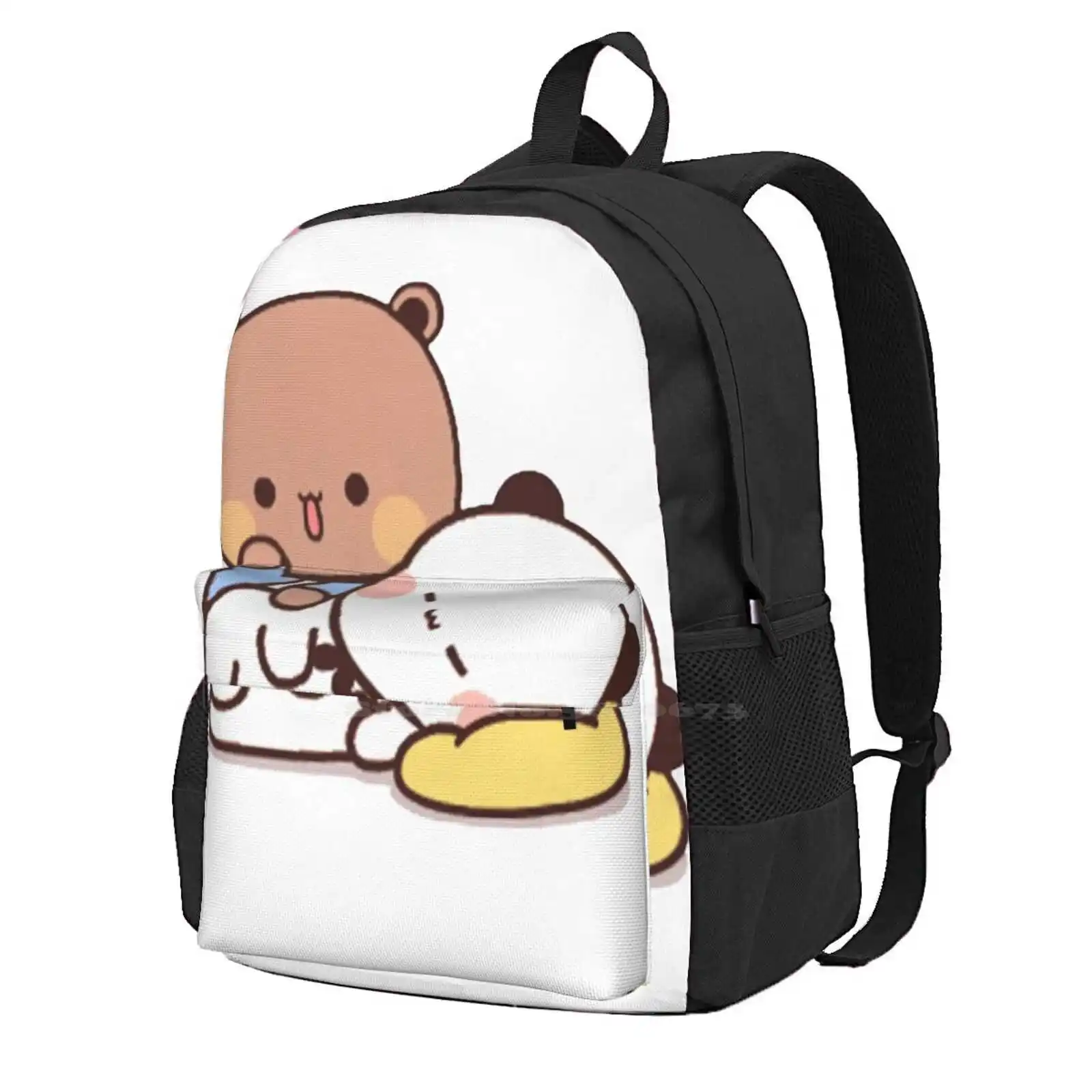 Urso panda e brownie para casal, mochila 3D Print Design, bolsa de estudante, saco colorido bonito, ursos de bebê