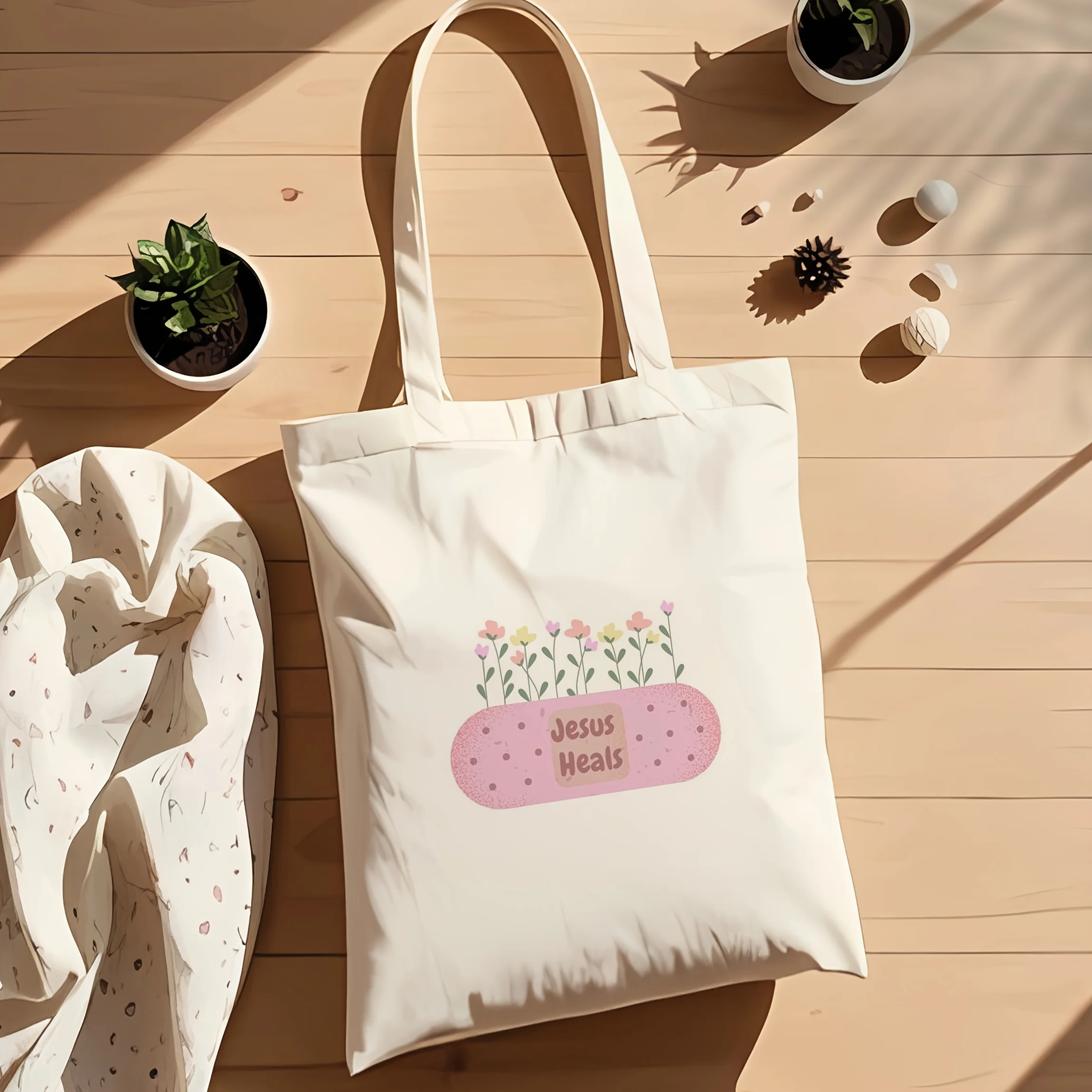 A Band-aid print  canvas tote bag, suitable for daily use, shopping, school, and travel
