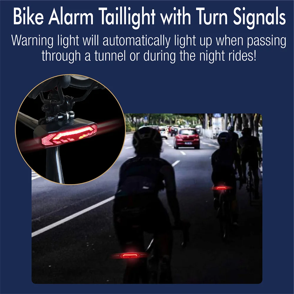 Wireless Bicycle Alarm Taillight, Anti Theft, USB Rechargeable, Waterproof Bike Rear Tail Turn Signal, Warning Brake Light