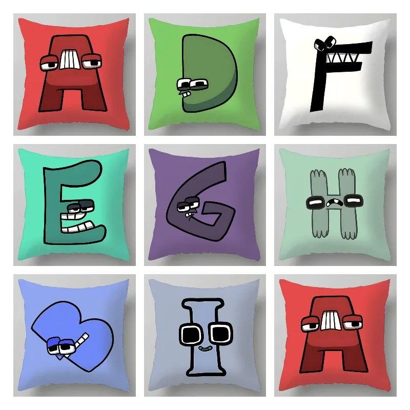 New Alphabet lore 45x45cm Kids Alphabet lore Pillow Case Cushion Cover Pillow Cover Decorative Car Pillowcase