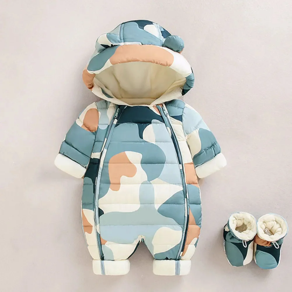 

New born Autumn Winter Overall For Children Infant Thicken Clothes Boy Hooded Baby costume little Girls clothing toddler Romper