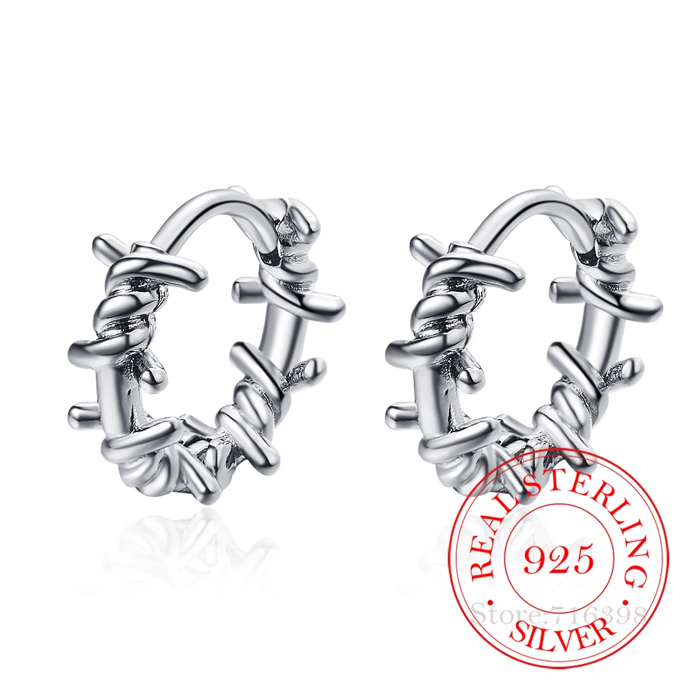 Echte 925 Sterling Silber Reifen Ohrring Stacheldraht Ohr Manschette Clip auf s925 Ohrringe Hochzeit Party Geschenk für Frauen Mädchen Teen Schmuck