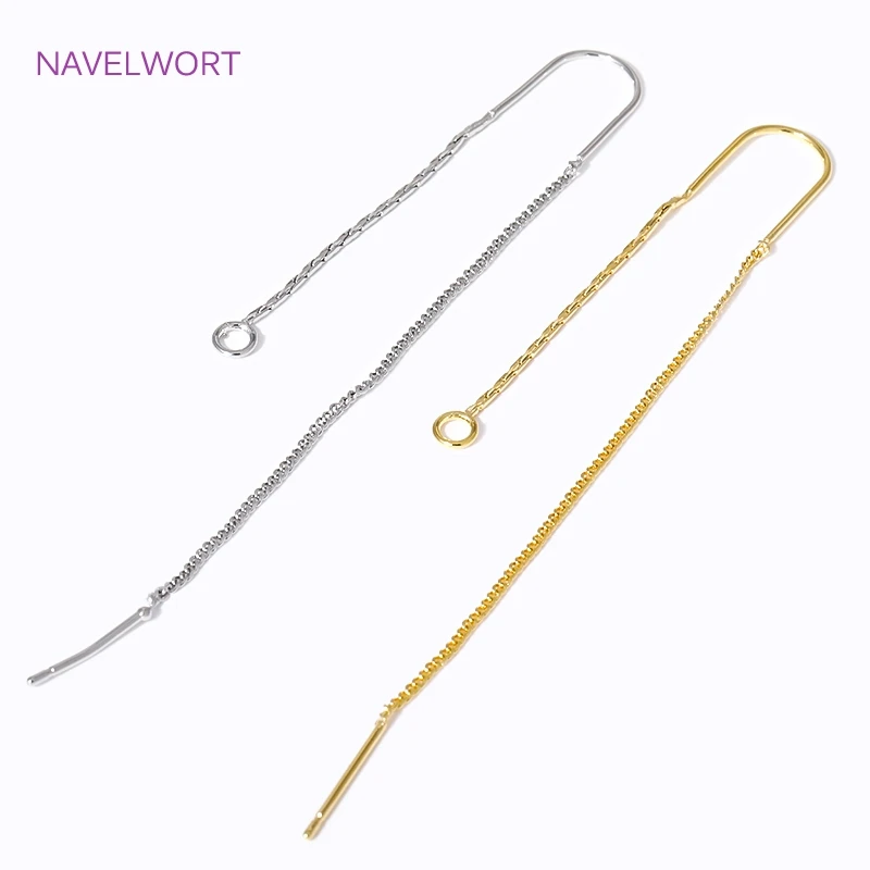 18K Gold Plated Long Tassel Earwire Brass Ear Wire Earrings,With Center U-Bar And Open Ring,For DIY Earring Making Accessorie