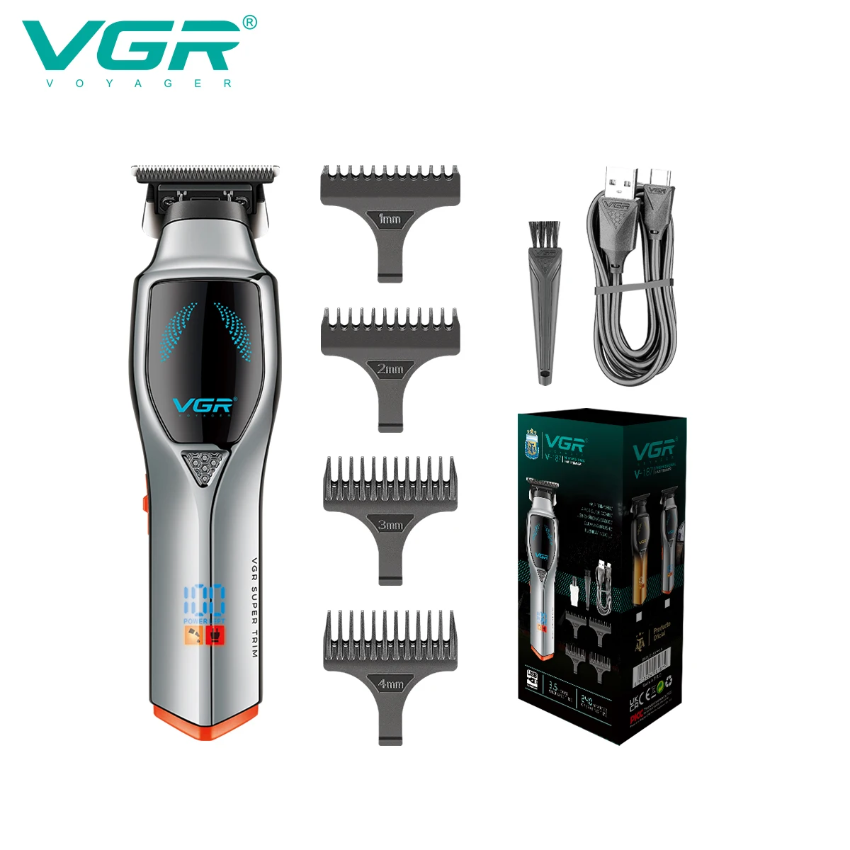 Vgr187 USB-Lade-Haarschneidemaschine, professioneller kabelloser elektrischer Herren-Rasier-Farbverlauf, intelligenter digitaler Push-Clipper