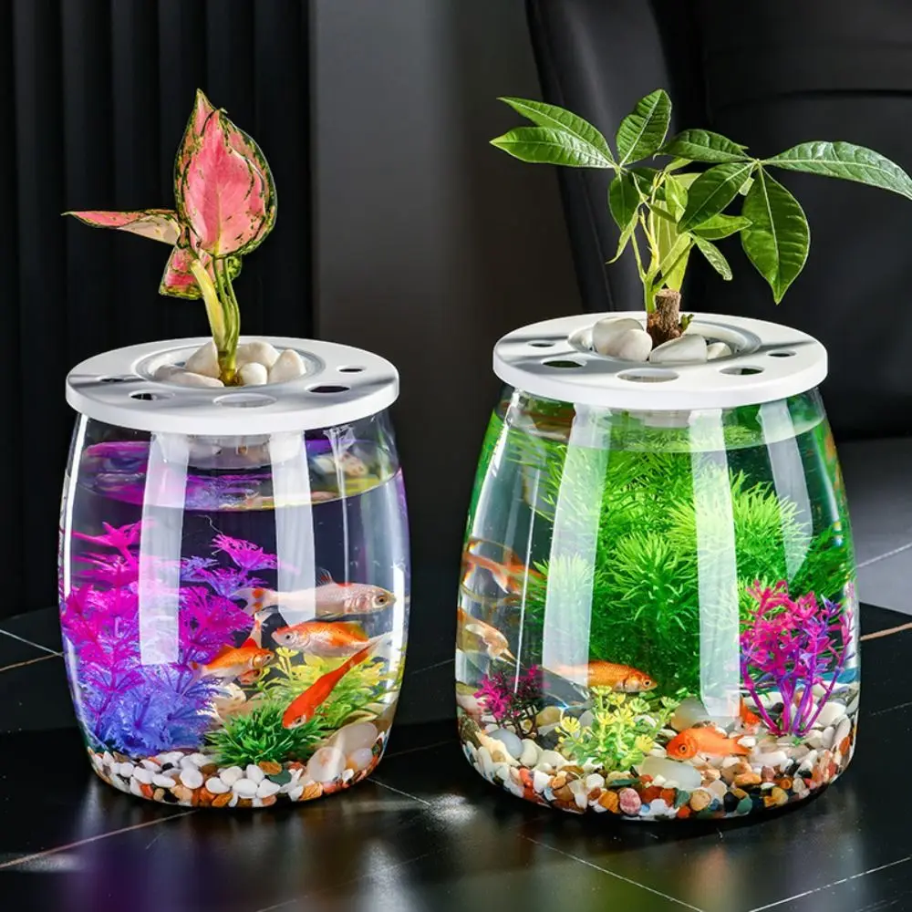 

Miniature Landscape Transparent Small Clear Fish Tank Shatterproof Plastic Turtle Aquarium With Lid Goldfish Tank Home Decor