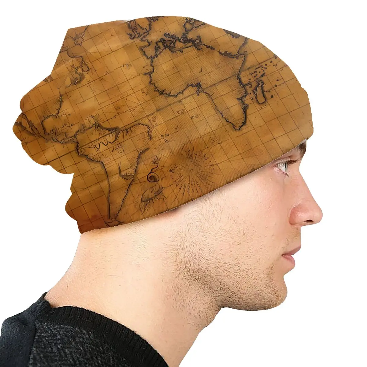 World Map Fashion Hats World Oldest Vintage Map Drawn By Hand Thin Hat Bonnet Hipster Skullies Beanies Caps Men Women\'s Earmuffs