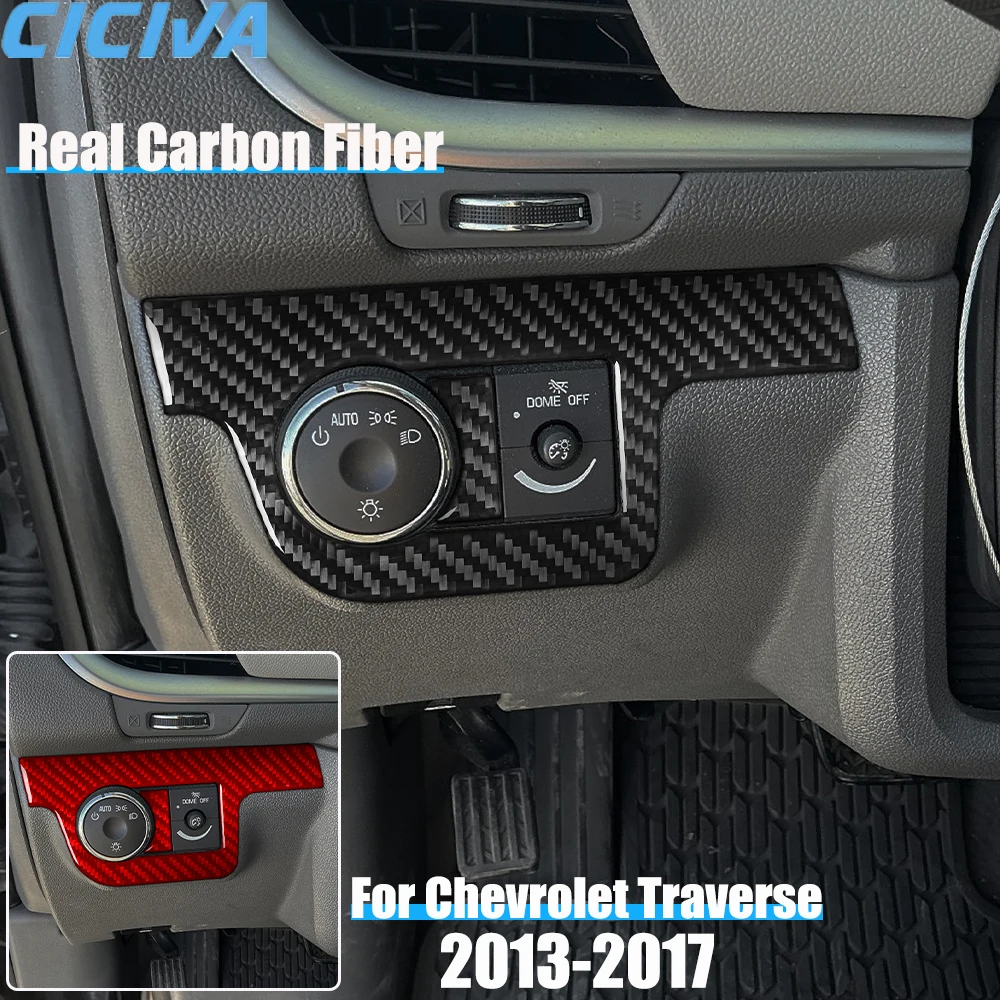 

Real Carbon Fiber Car Accessories Headlight Switch Frame Trim Cover Soft Sticker For Chevrolet Traverse 2013 2014 2015 2016 2017