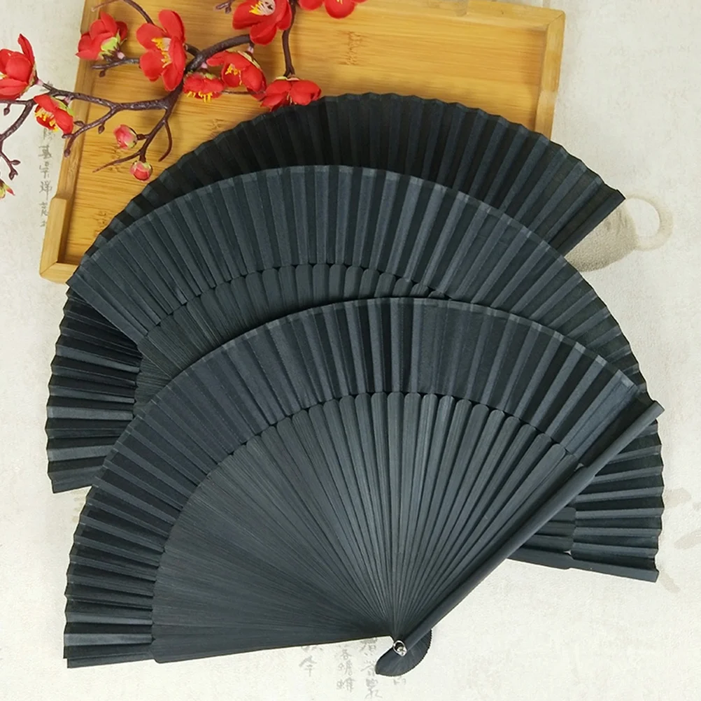

Men Foldable Fan Bamboo Bone Handheld Fan Chinese with Storage Bag and Paper Box (Black)