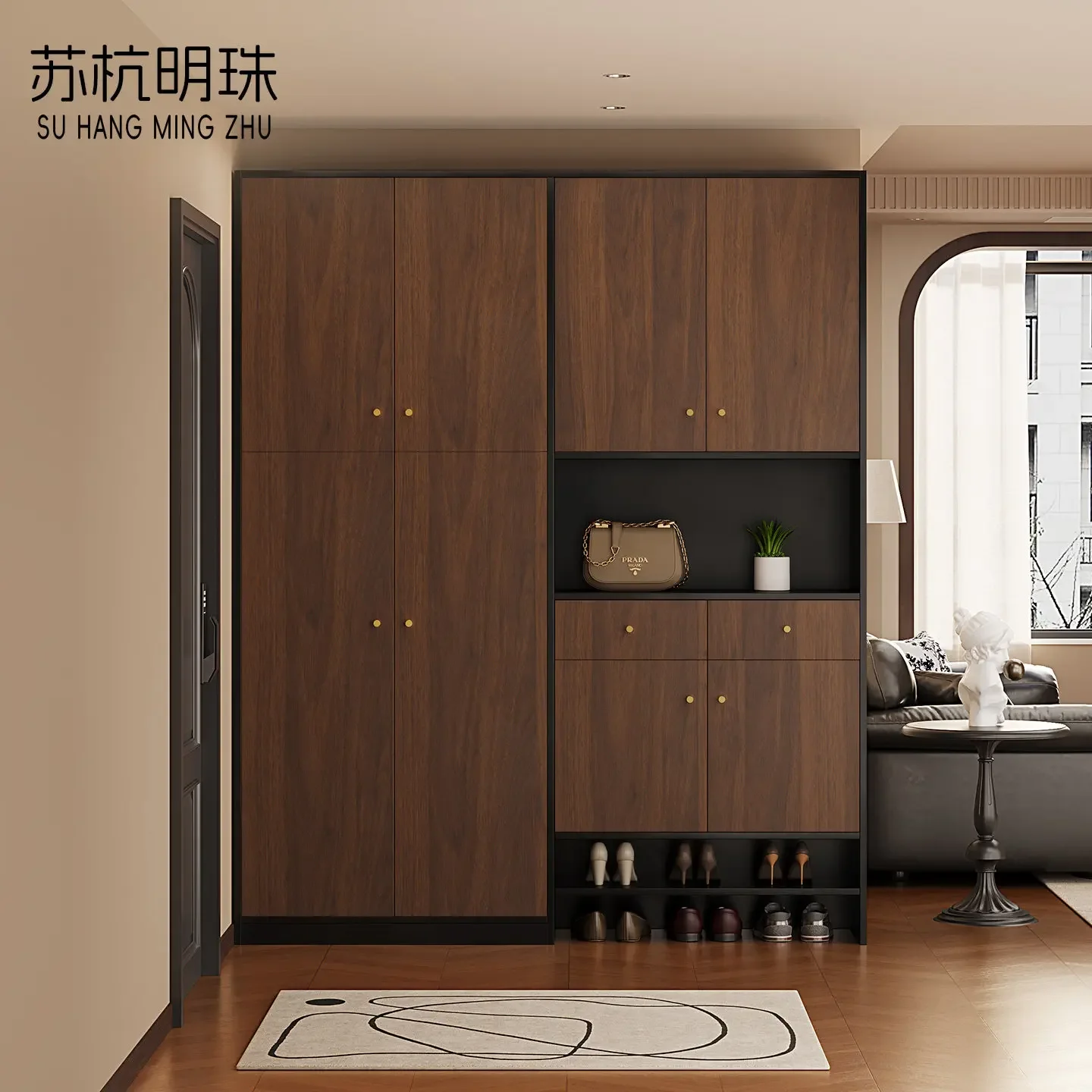 HYS style entrance door entrance integrated living room rack hanger partition small apartment shoe cabinet