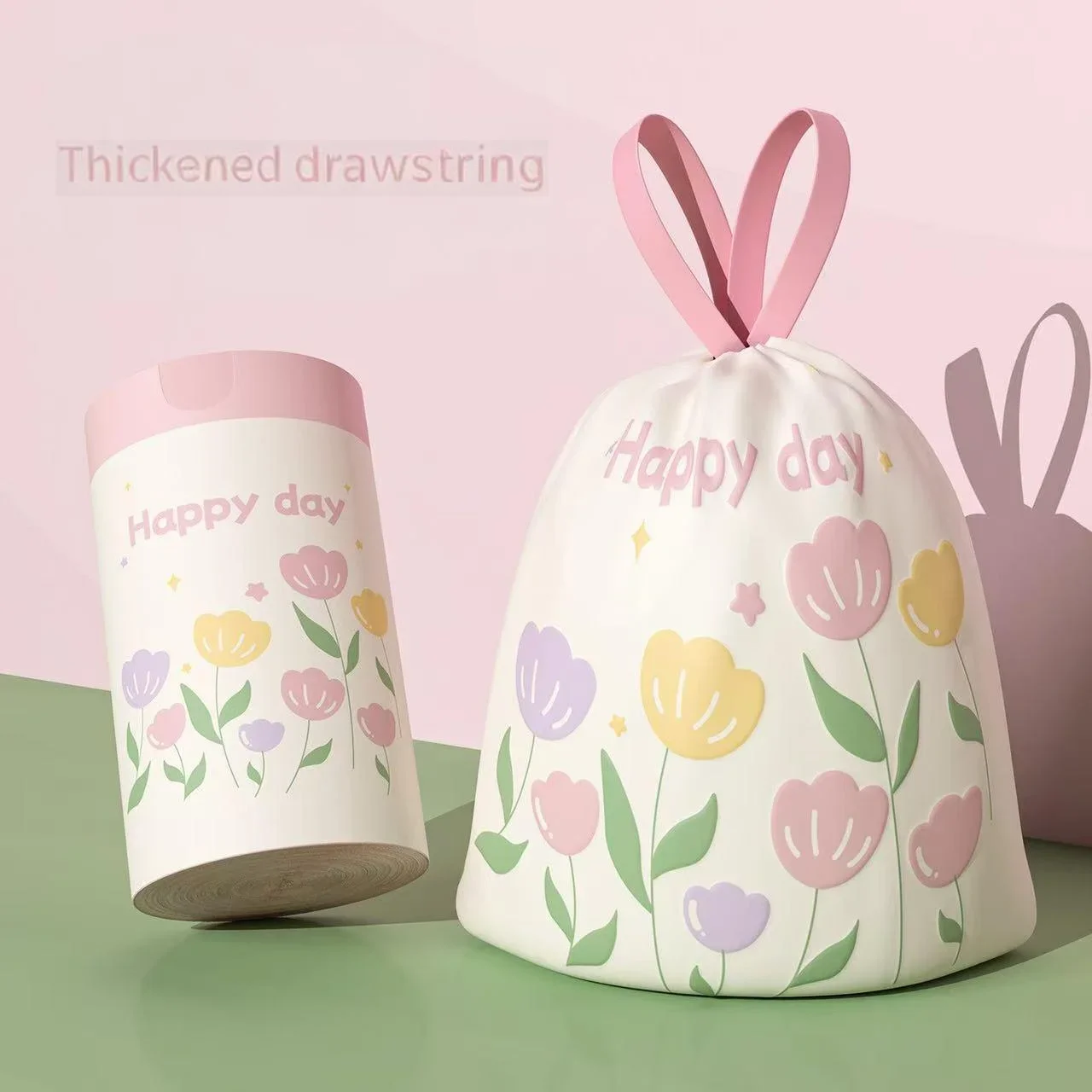 Tulpen-Müllbeutel, verdickter, mit Blumen duftender Kordelzug-Müllbeutel, hochdichtes Polyethylen, großer, verdickter Küchen-Müllbeutel