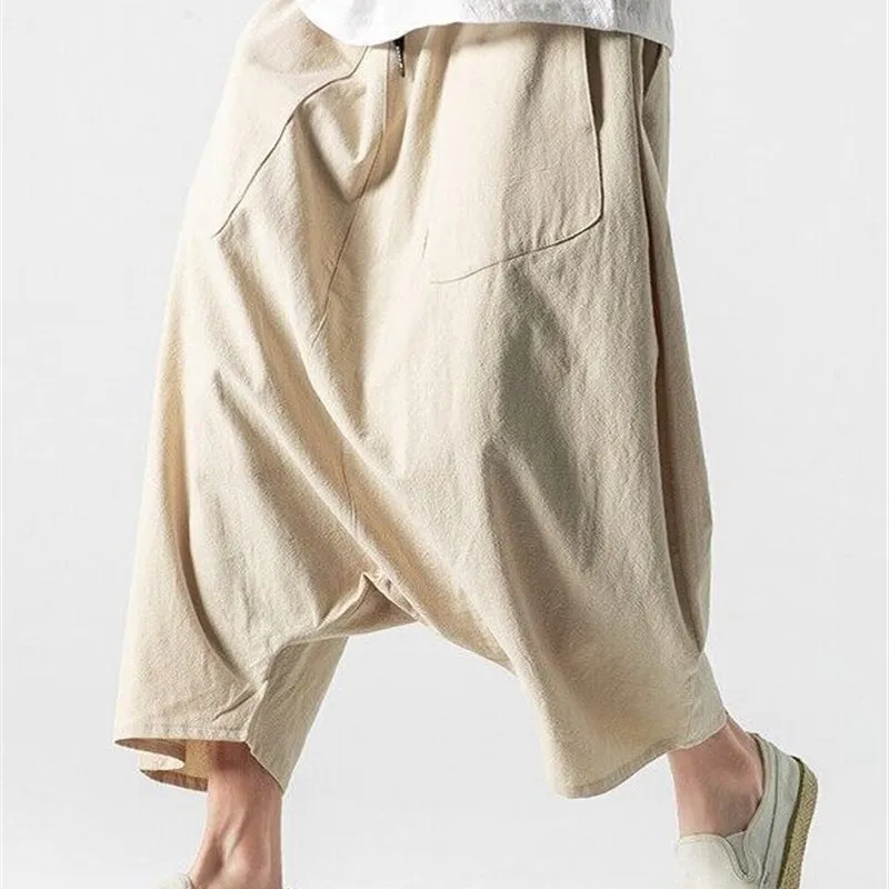

Chinese Sle Men's Casual Cotton Linen Loose Wide Leg Seven-Foot Pants Spring Trendy Low Waist Trousers Color