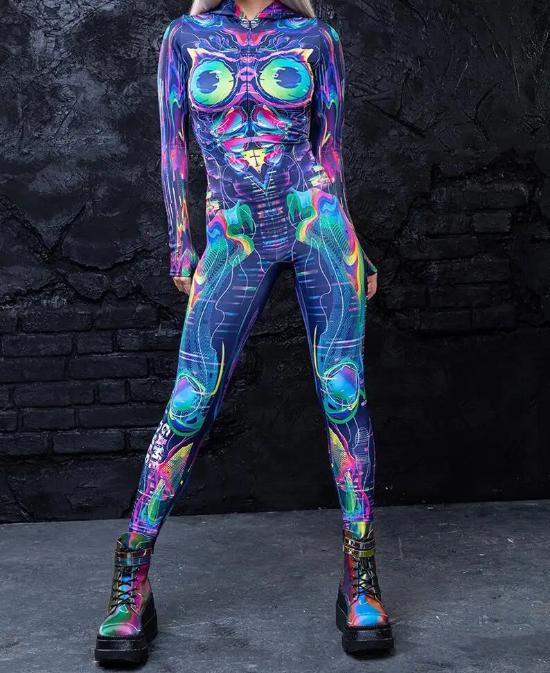 Unisex 3D-gedruckter Tier-Schlangenschädel Cosplay Slim Bodysuit Erwachsenen-Halloween-Cosplay Zirkus-Bühnenkostüm Karneval-Jumpsuit – Detail 9
