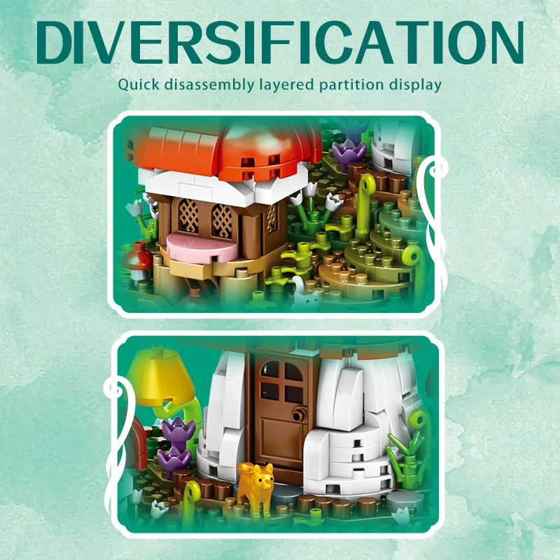 Mini bloques de ladrillos DIY, casa de setas, bloques de construcción, modelo creativo, juguetes educativos para niños, rompecabezas de ensamblaje para niños, regalos
