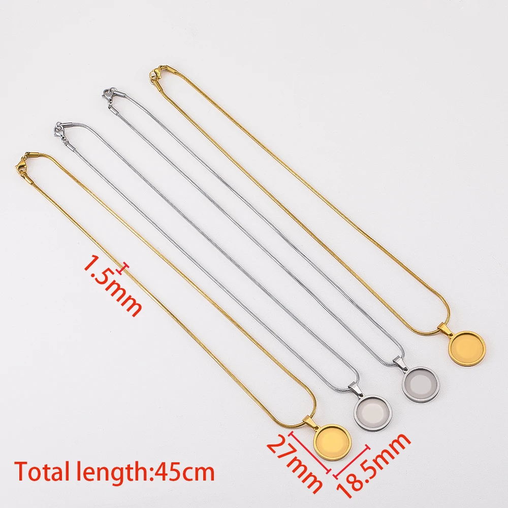 1pc Stainless Steel Snake Chain Round Pendant Blank Base Tray Bezel Blank Necklace Charm for DIY Necklace Jewelry Making