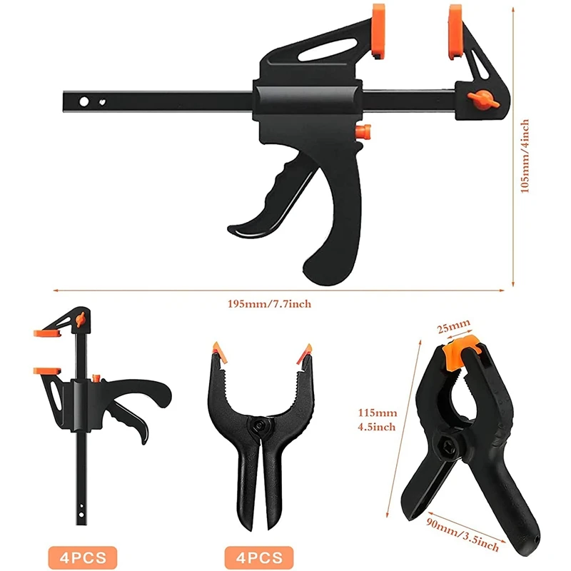 8 Pieces F-Clamps Clamp Kit, Quick Release Screw Clamps Clamps Clamp Set Clamps-One Hand DIY Hand Tool Kit