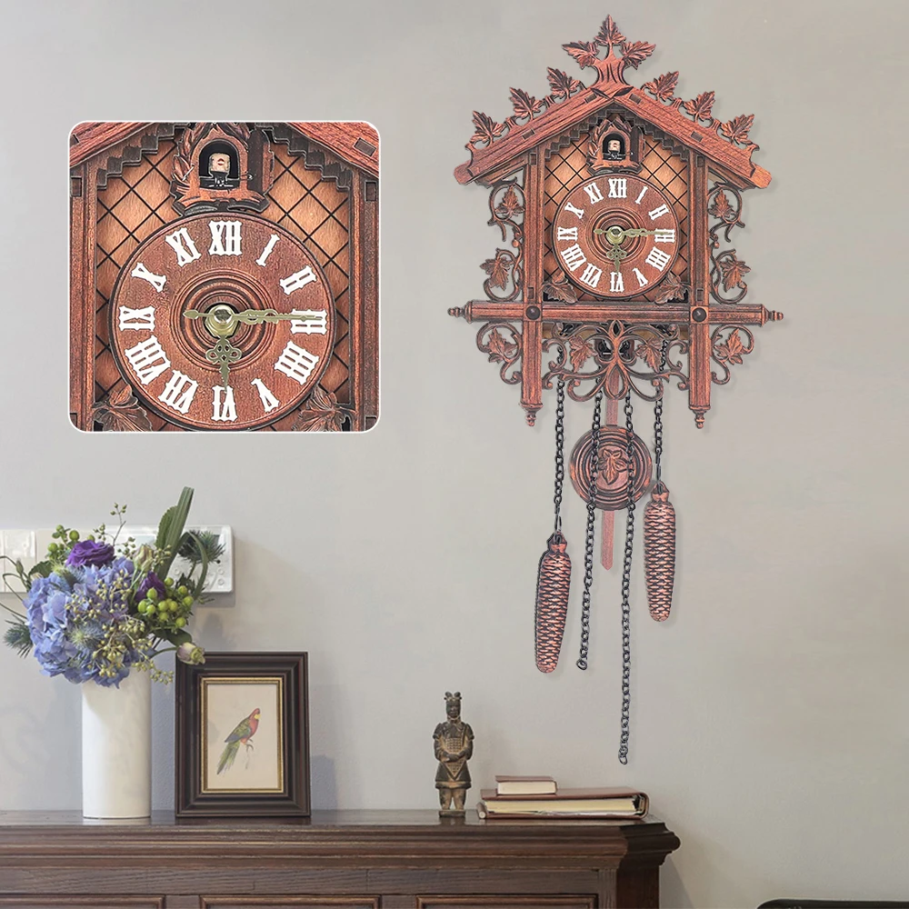 

New Wooden Wall Clock Hanging Clock Antique Swing Pendulum Three-Dimensional Appearance Wall Clock for Living Room