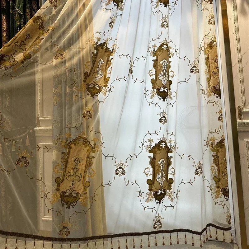 

European Style Custom Curtains for Living Dining Room Bedroom Blue Velvet Embroidery Blackout Villa Luxury Valance Window