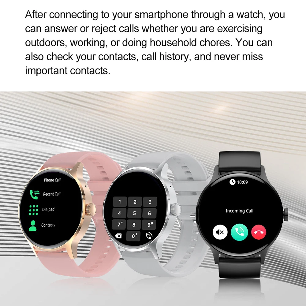 1.43 "AMOLED شاشة الرجال النساء الرياضة اللياقة البدنية بلوتوث دعوة Smartwatch معدل ضربات القلب الموسيقى الطقس الساعات الذكية متعددة الطلب