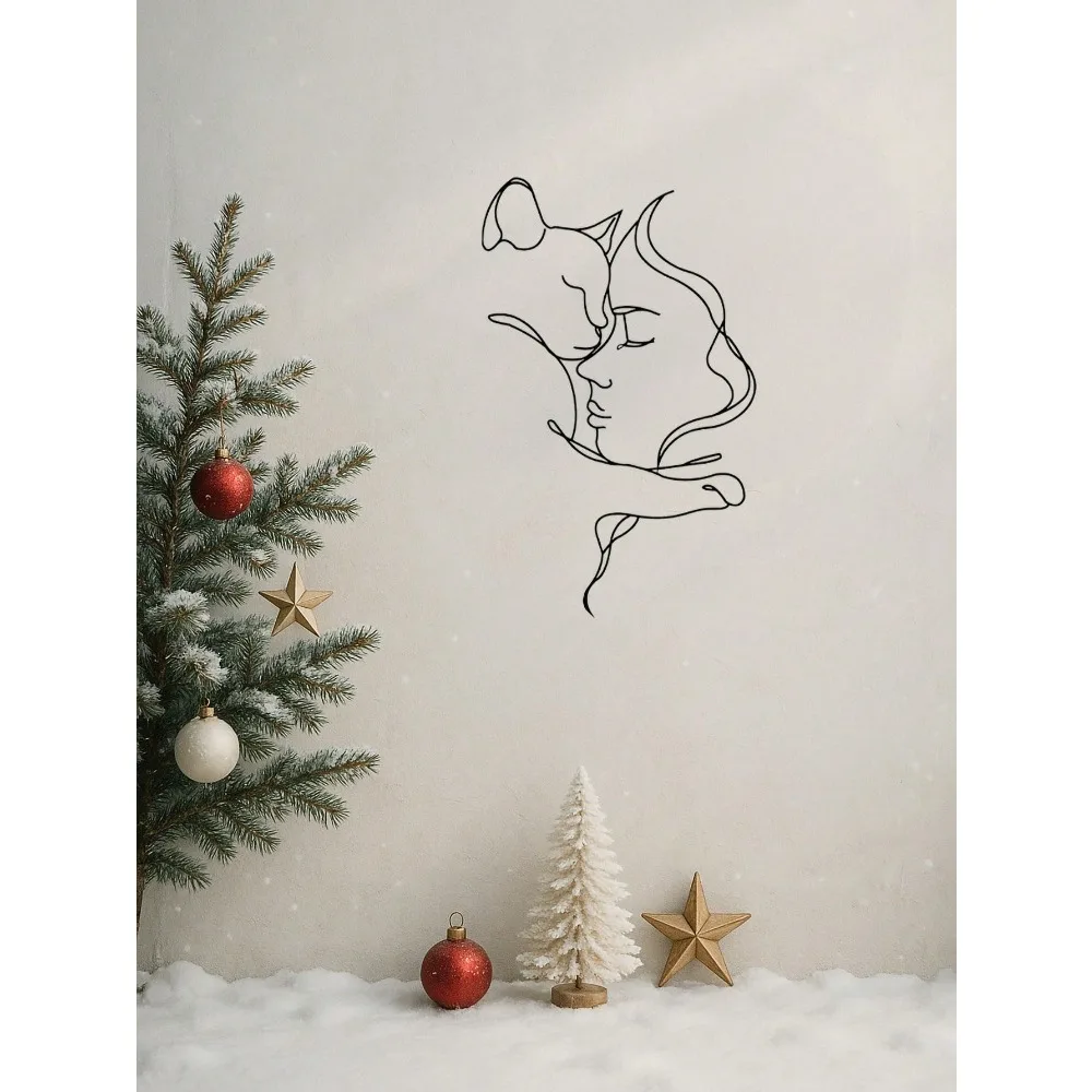 Embrace Cat Arte de pared de metal, escultura de línea de hierro minimalista, regalo para amantes de las mascotas, colgante invisible, resistente al agua y al óxido