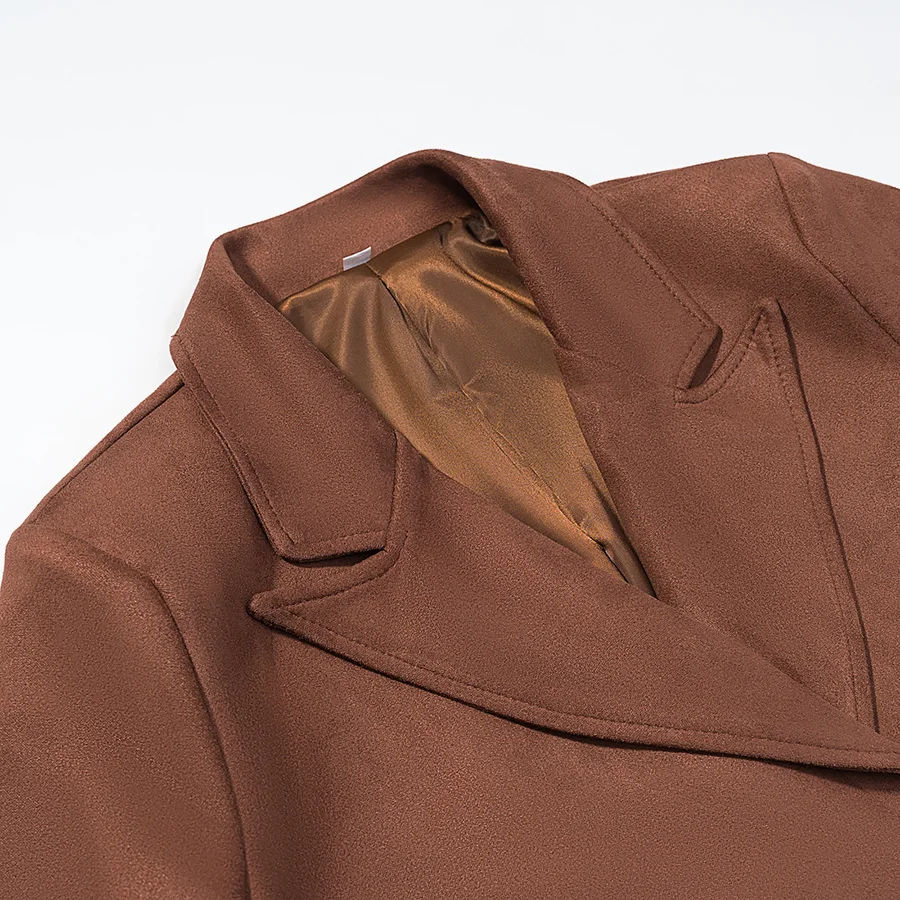 DiYiG ЖЕНЩИНА 2025, зимнее новое модное простое бархатное пальто из оленьей кожи, шикарное двубортное пальто с лацканами, верхняя одежда Mujer