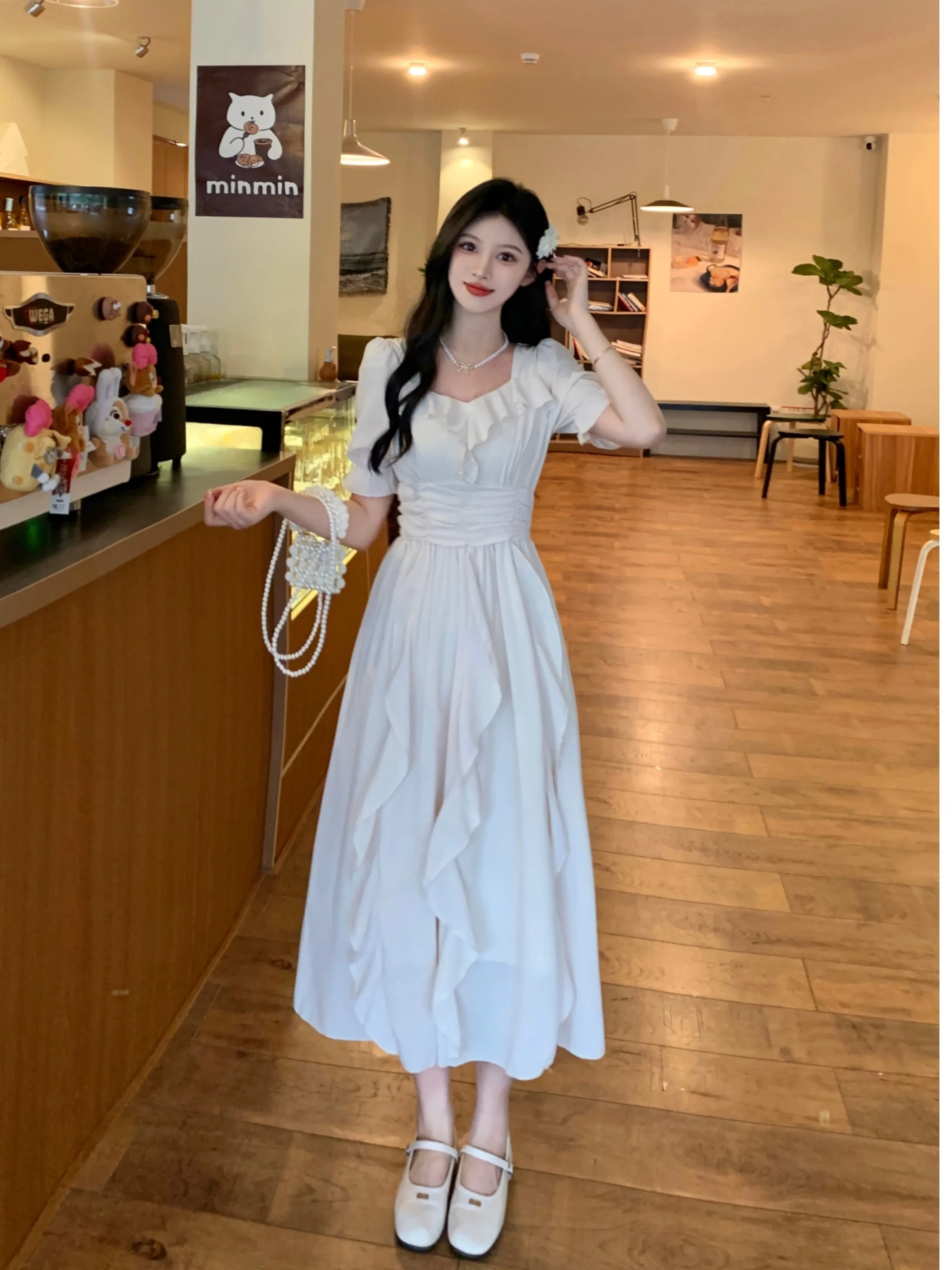 

plus Size Women's ort Sve A-Line Dr Summer New Sle Waist-Cinching Sweet Wood- ort Dr Korean Sle Commute